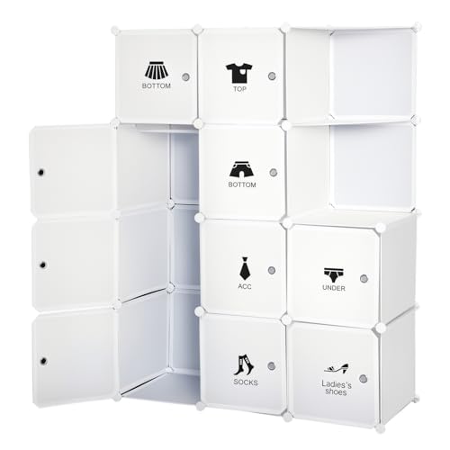 HOMCOM Armoire penderie Modulable Multi-rangements 10 Cubes + 2 étagères + Autocollants décoratifs 111L x 47l x 145H cm en Plastique Blanc
