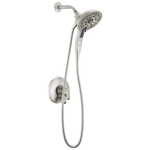 Delta Faucet Tetra 17 Series Dual-Function Brushed Nickel Shower Faucet Set with In2ition 2-in-1 Shower Head with Handheld Spray, Shower Faucet, Lumicoat Stainless T17289-SS-PR (Valve Not Included)