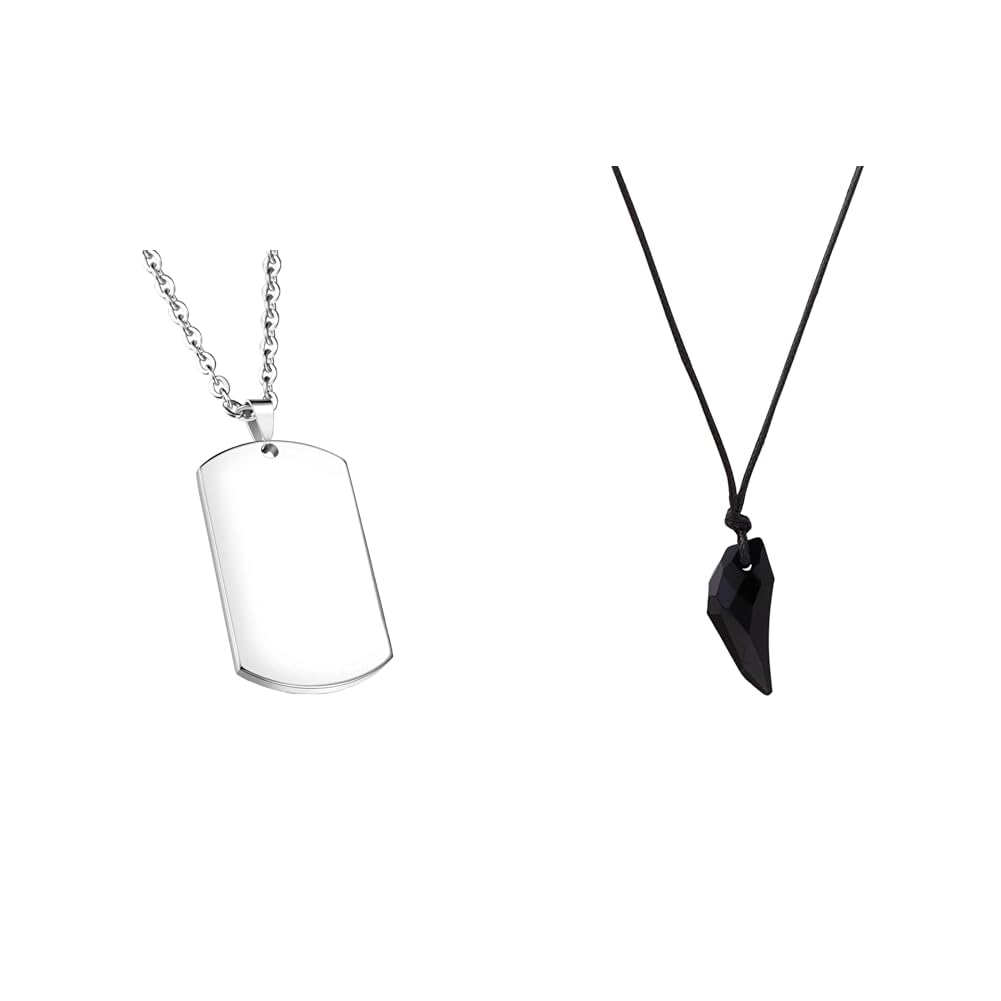 Yellow Chimes Men's Silver Dog Tag & Black Leather Pendant