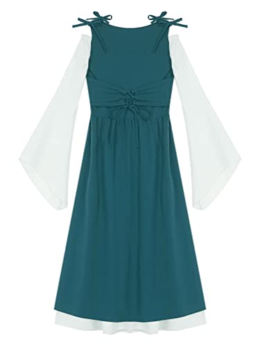 Girls Halloween Retro Gown Renaissance Faire Dress Long Flare Sleeve Lace Up Maxi Princess Dress4