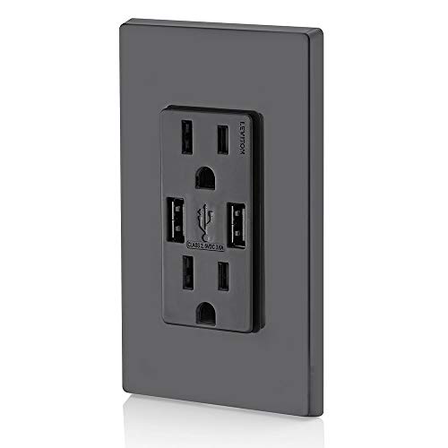 Leviton T5632-E Type-A USB in-Wall Charger with 15A Tamper-Resistant Outlet, USB Charger for Smartphones Black - Image 4