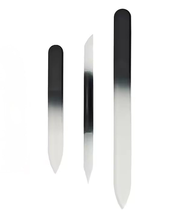 Professional Glass Nail File Set, 3-Piece Crystal Files with Case. Glass Nail File Set Includes a Nail File, Cuticle Pusher, and Nail Buffer, Manicure Tools, Black Gradient