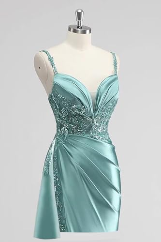 Women's Satin Lace Homecoming Dresses for Teens Short Prom Dress V Neck Corset Cocktail Formal Evening Gowns4