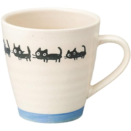 エールネット(Ale-net) マグカップ mug 11×8.7×8.8cm 280cc 黒猫 ブルー軽量マグカップ mug 磁器 食洗機使用可 電子レンジ使用可 美濃焼 日本製