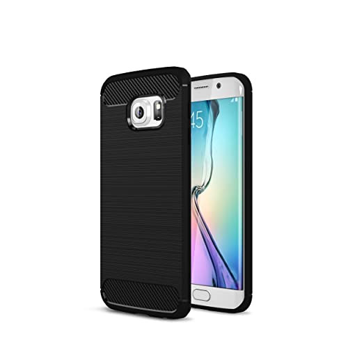 Casecious Compatible with Samsung Galaxy S6 Edge Carbon Fiber Soft TPU Brushed Line Basic Phone Back case Cover casing funda para (Black)