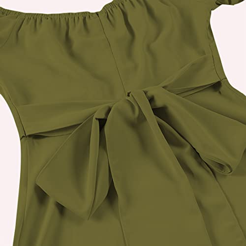 Image of LYANER Women's Off Shoulder Wrap Ruffle Puff Short Sleeve Ruched Tie Back Dress