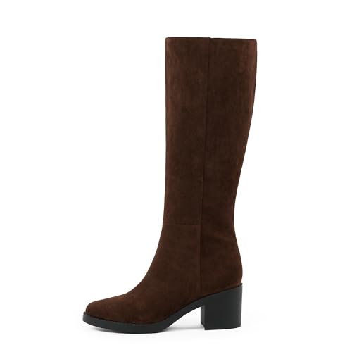 Image of Easyfox Womens Knee High Boots Chunky Low Heel Round Toe Tall Long Boots | Balanced Low Block Heel, Roomy Round Toe, Anti-slip Rubber Outsole, Fashion Heeled Dressy Fall Winter Long Boots for Women