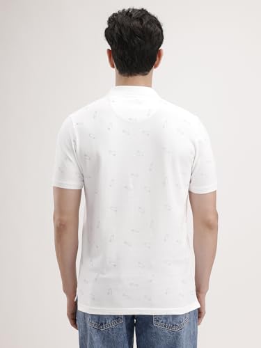 Image of WROGN Men's 240 GSM Cotton Pique Polo T-Shirt | White All-Over Print | Slim Fit