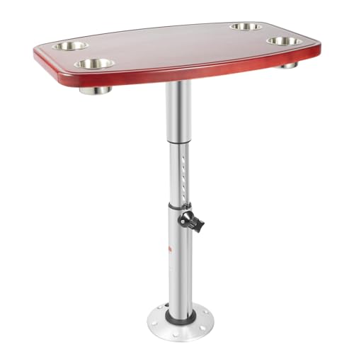 Yellulu Boat Table Leg Set Rectangular Pontoon Table Pontoon Boat Pedestal Table Extra-Large Removable Table - with 4 Recessed Cup Holders 22-28 Adjustable Height - for Caravan RV Marine Boat