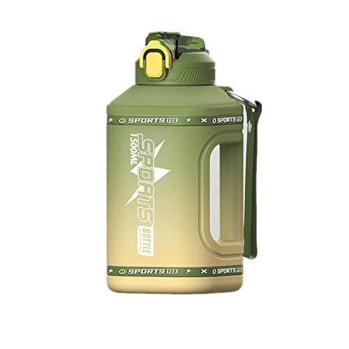 WATMHHJQ Botella de deporte de 1,5 l/2,3 l, cuadrada, de alta capacidad, con paja, de plástico, gran hervidor de agua, portátil, irrompible, apto para camping, fitness, carrito (1500 ml), color verde Cover