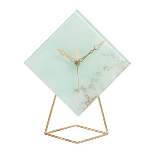 Image of Decor de Maison Brings Handcrafted Hannah Glass Embossed Table Clock for Living Room, Bedroom, Study Table | Classic Non-Ticking Tabletop Battery Operated Analog Desk Clock in Glass (21x25x15cm)