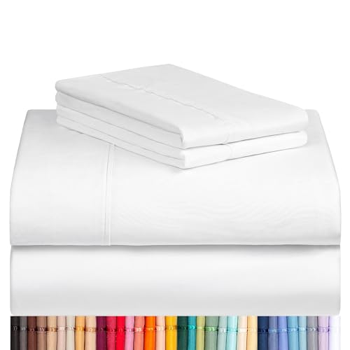 Image of LuxClub 4 PC Full Sheet Set, Deep Pockets Wrinkle Free Cooling Bed Sheets Hotel Bedding for Women, Men, Kids & Teens, Includes 1 Fitted Sheet, 1 Flat Sheet and 2 Pillowcases-Soft White