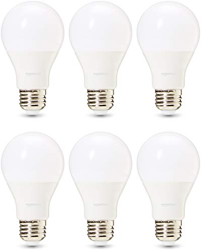 Amazon Basics Commercial Grade 25,000 Hour LED Light Bulb | 60-Watt Equivalent, A19, Soft White, Dimmable, 6-Pack