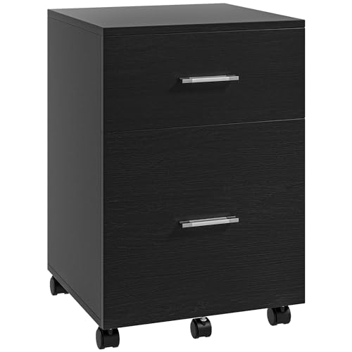 Vinsetto - Vinsetto Vertical Filing Cabinet with Wheels, 2-Drawer Mobile File Cabinet, Office Storage Cabinet for Letter or A4 File, Study Home Office, Black