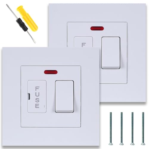 Acmerota 2 Pack Interruptor de Derivación con Fusible con Indicador LED 13A Unidad de Conexión con Fusible, Interruptor de Pared de Derivación de 1 Gang 13 A