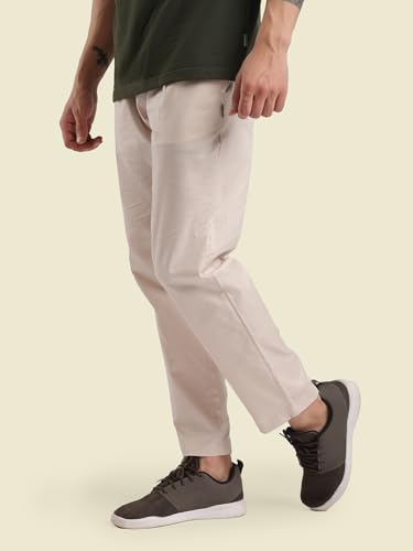 Image of Rupa Bumchums Men's Easy Care Cotton-Linen Relaxed Fit Trousers with Adjustable Drawstring and Secure Zip Pockets