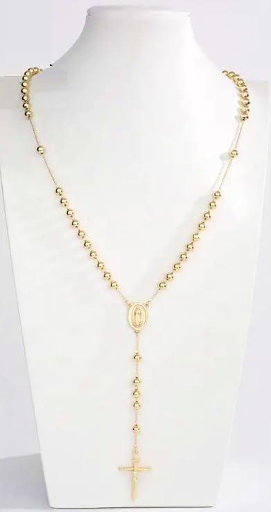 Catholic Rosary Pray Beads Necklace with Virgin Mary Medallion Cross Crucifix 14k Gold Plated Rosaries For Men and Women Communion Rosary Chain Rosarios Catolicos Medalla de Virgen de Guadalupe Oro Laminado - Image 7