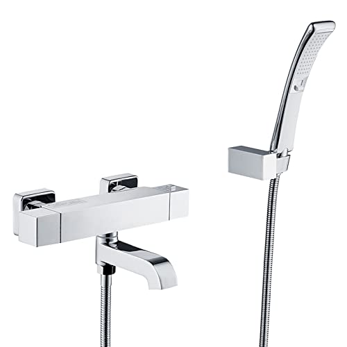 Mitigeur thermostatique baignoire design carré en cuivre pur avec finition miroir éclatante