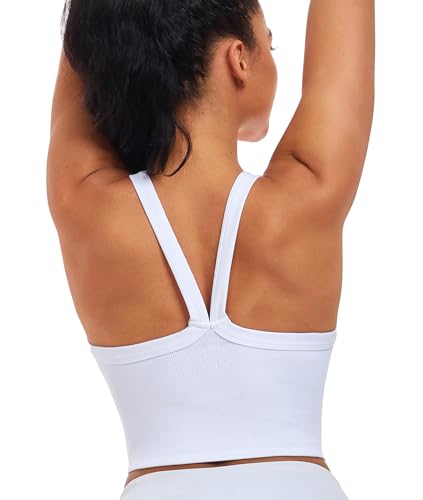 Image of Tank Tops for Women Scoop Neck Crop Tops Athletic Workout Tops Cute Seamless Cami Ribbed Tank Top