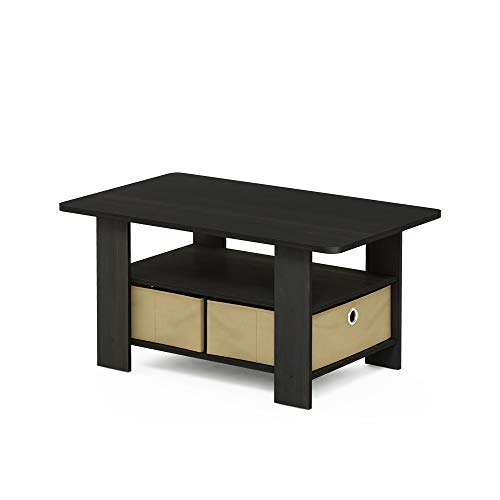 Furinno ANDREY Coffee Table, Small Modern Coffee Table with Storage and Bin Drawer, Side Table for Living Room, Bedroom, Home Office, Espresso