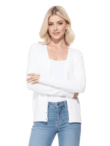 Image of YEMAK Women's Knit Cardigan Sweater - Long Sleeve V-Neck Basic Classic Casual Button Down Knitted Soft Lightweight Top