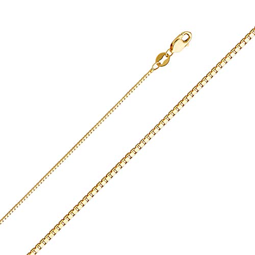 TGDJ 14k Yellow/White/Rose Gold Box Link Chain Necklace - 0.8mm Solid Gold Chain for Men and Women
