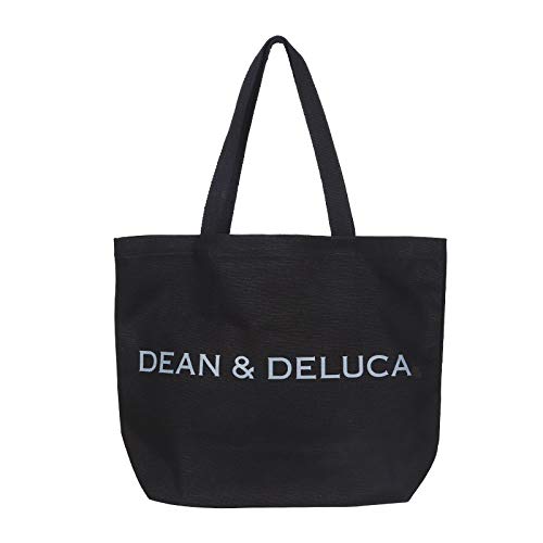 GlobalEdge Dean & Deluca Canvas Shopping Tote Casual Shoulder Bag, BLACK, Black, Medium