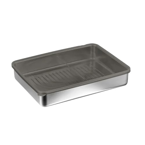 MZYFDC Tupper Acero Inoxidable Bandeja de acero inoxidable 304 for alimentos, contenedor conservación frescos con tapa sellada, organizadores for congelados(2000ML)