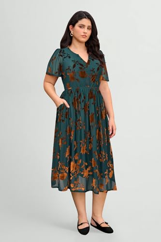 CARCOS Plus Size Velvet Dresses for Curvy Women Short Sleeve Cocktail Dresses Winter Party Formal Dress with Pocket XL-5XL3