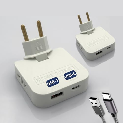 Pack 2 Ladron Enchufe Plano con USB C de 4000W y 4 Tomas - 2 Puertos de Carga Enchufe USB Tipo 1 y Tipo C + 2 Enchufes - Mayor Potencia - Ladron Extraplano con Cabezal Giratorio 180º | 3-Stars