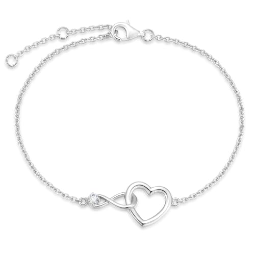 FANCIME 14K Real Solid White Gold Infinity Love Heart Moissanite Bracelet