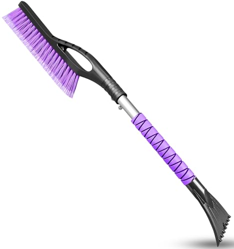 HEEYA 27 Inch Ice Scraper and Brush for Car, Snow Brush and Ice Scraper with Foam Grip, Detachable Snow Scraper for SUV Truck Jeep Vehicle Auto Windshield Window - Purple