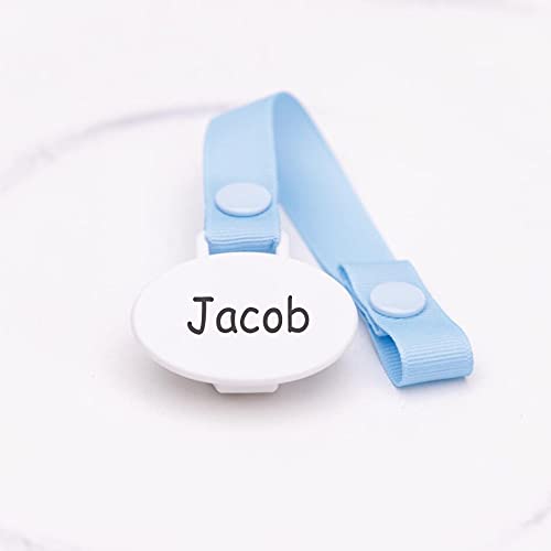 Personalized Pacifier Clip with Name, 0-6 Months and 6-18 Months, Engraved Pacifier, Blue Glitter (6-18 Months)