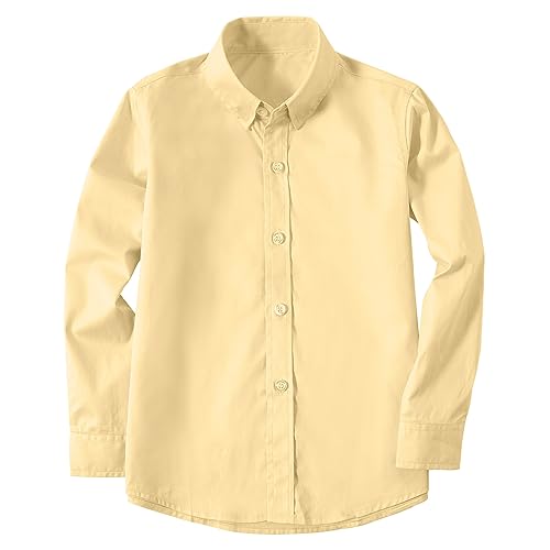 Image of Boys' Button Down Dress Shirts Kids Long Sleeve Solid Collared Uniform Shirt for Toddler Boy (Size 2T-20)