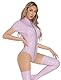 Maeau Leder Bodysuit Damen Glitzer Catsuit Wetlook Sparkle Playsuit Skinny Elastisch Katze Trikot Lackleder Trikot Clubwear Kurzarm Wetlook Dessous Bodys L-XL (EU)