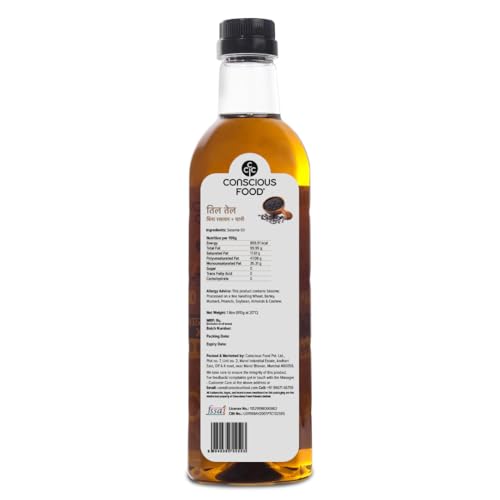 Image of Conscious Food Sesame oil in PET bottle | High in Antioxidants, Delicious & Healthy | Cold Pressed Sesame | Til OiL Pack of 1000ml Pack of 2