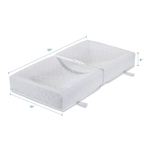 LA Baby 4-Sided Waterproof Diaper Changing Pad, 30" with Easy to Clean Quilted Cover - Made in USA. Non-Skid Bottom, Safety Strap, Fits All Standard Changing Tables/Dresser Tops
