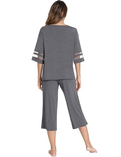 Image of GYS Bamboo Viscose Capri Pajamas for Women Set Cooling 3 /4 Sleeve Pjs