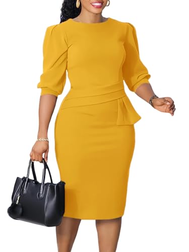 Image of ZVO Midi Dress for Women Pencil Dress Fashion Work Dress Elegant Church Dress High Waist Outfits