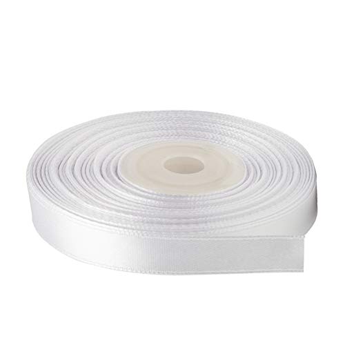 Image of Solid Color Double Faced White Satin Ribbon 3 /8 inch X 25 Yards, Ribbons Perfect for Gift Wrapping Crafts Wedding Decoration Bows Bouquet Floral Arrangement