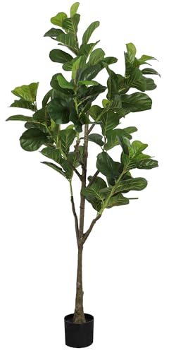 6.23ft Ficus Artificial Fiddle Leaf Tree, Lifelike Faux Lyrata Trees, Green Lush Fake Fig Tree Floor Tall Plants for Office Home Living Room Indoor Outdoor Modern Decor, Perfect Housewarming Gift