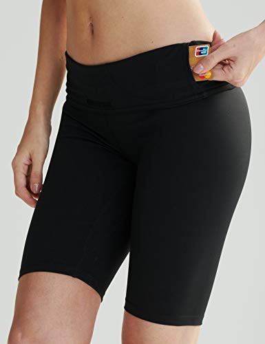 Zuty 10" Biker Shorts Women High Waisted With 2 Hidden Pockets Workout Athletic Running Yoga Long Shorts Two Piece Black S #TOP4