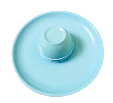 Image of Plastic Unbreakable Round Microwave Safe Full Dinner Plates - Aqua Blue (Set of 4 Plates & 4 Bowls)