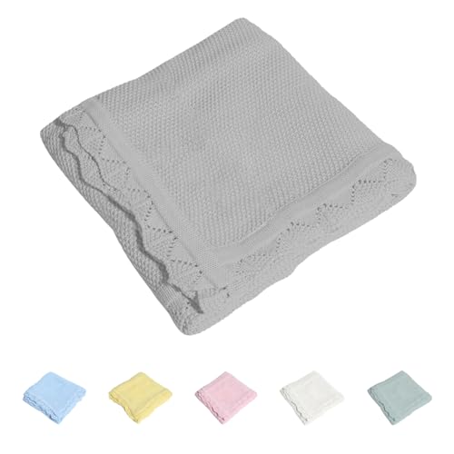Image of Cotton Baby Blankets 100% Knit Soft Warm Lace Toddler Newborn Nursery Receiving Blankets,30 X 40 Inches, Light Gray