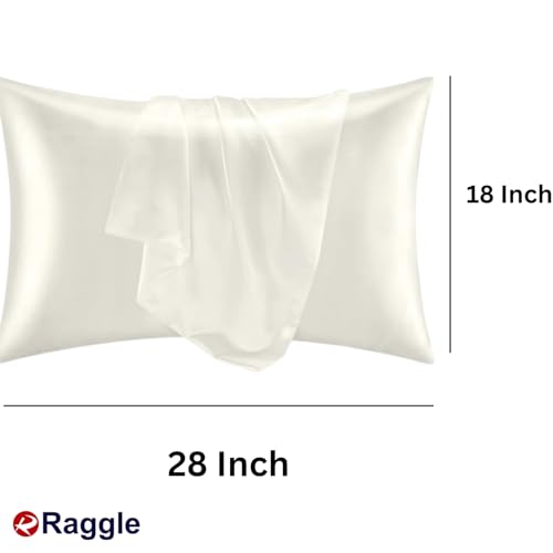 Image of RAGGLE Satin Silk Pillowcase for Hair and Skin Standard Size 18 inchX 28 inch with Soft Breathable Smooth Cooling Pillow Covers for Sleeping or Pillow Protector (2, Off White)