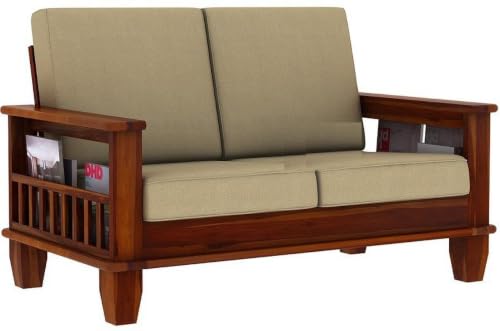 Image of Wood Sofa Set 2 Seater Home Living Room | 2 Seater Sofa Set Wooden | Office Furniture Sofa Set | Without Pillow | Two Seater Sofa Set (Honey, 2 Seater)
