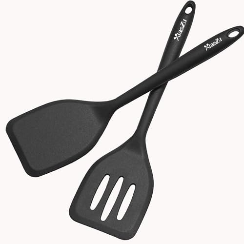 Silicone Spatula Turner Set, High Heat Resistant Spatulas with Seamless One Piece Design, Nonstick Rubber Flippers Utensils for Baking & Cooking,BPA-Free, Black,11 IN