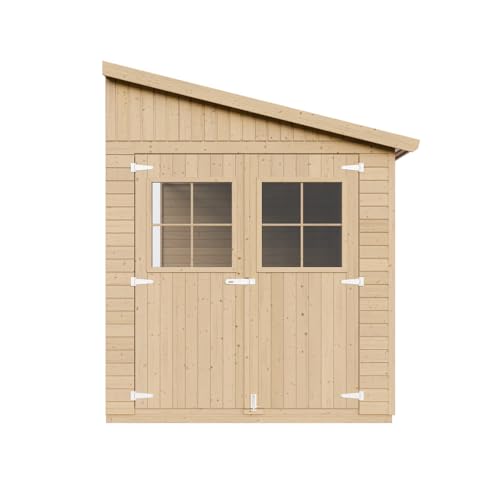 Holz Gartenschuppen (ohne Seitenwand) - Abstellkammer mit Fenstern - H244x211x318 cm/6 m2 Naturholz-Shiplap-Schuppen - Gartenwerkstatt - Fahrrad- Geräteschuppen TIMBELA M339