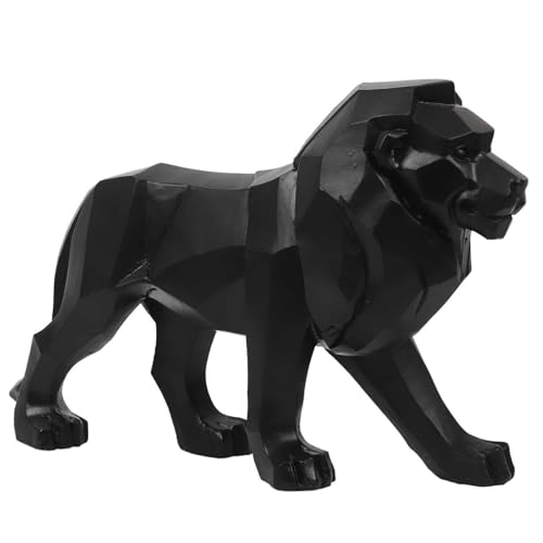 HOME DECO FACTORY - HD1338 Lion Origami Noir - Statue Décorative en Polyrésine - Conçue pour Intérieur Moderne - Dimensions 22 x 36 x 12 cm - Couleur Noir