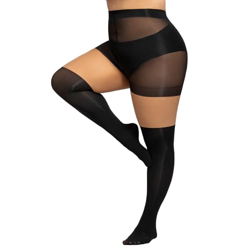 Yilanmy Plus Size Faux Thigh High Stockings for Women, Mock Thigh High Tights Faux Over the Knee Pantyhose Queen Size